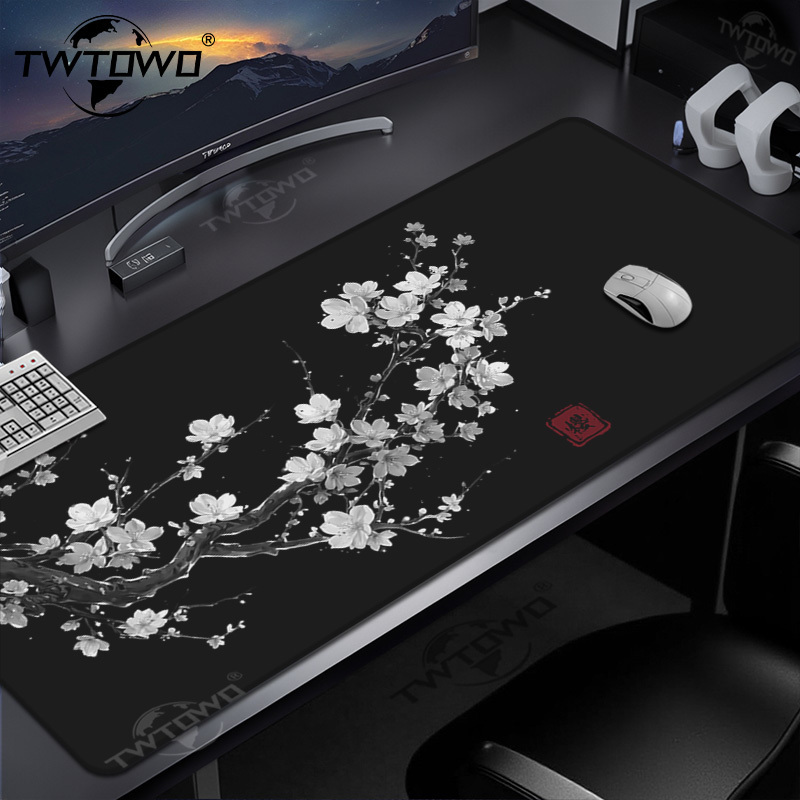 Gaming Mouse Pad Xl - Mauspad, schwarz und weiß, japanische Kirschblüten,