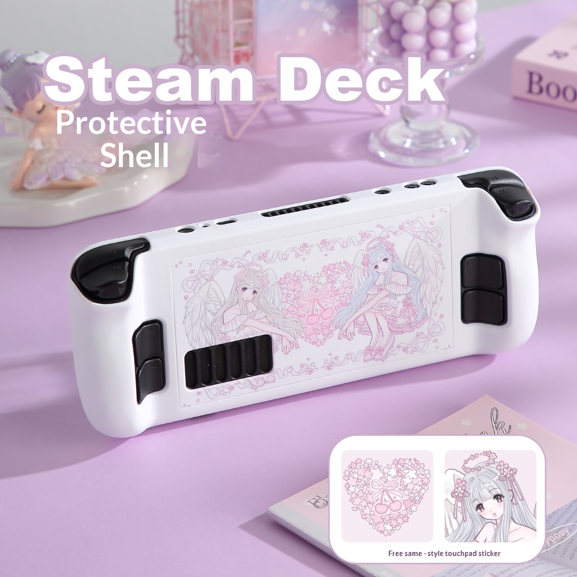 Gaming Accessories 10 Year Old - Steam Deck Schutzhülle, rosa, Kirschblüten-Engel-Muster, PC-Hartschale