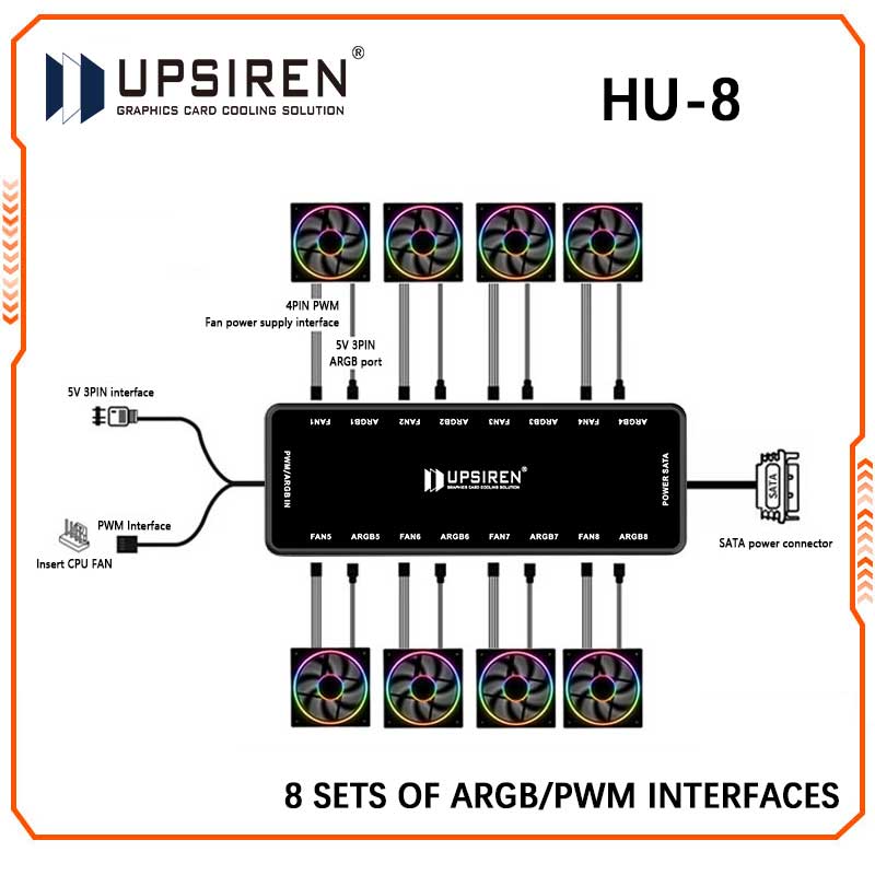 Fan Hub Rgb Controller - UPSIREN HU-8 Gehäuselüfter-Hub, 8 Sätze ARGB-