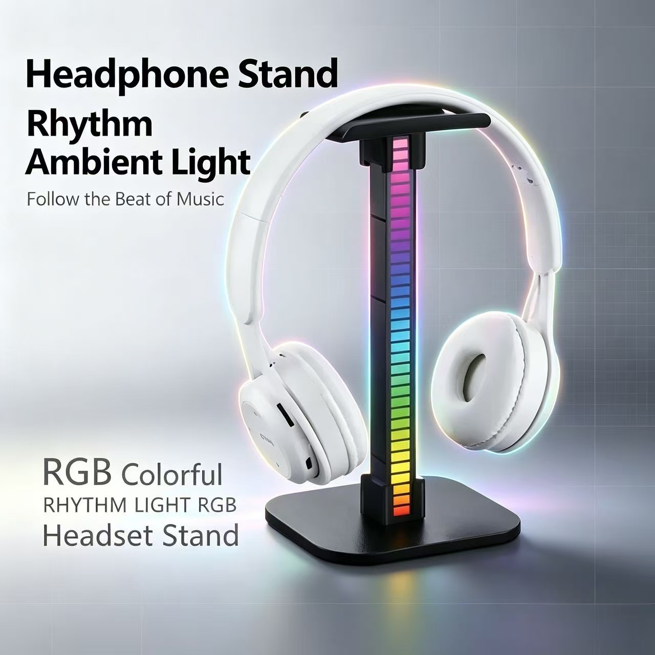 Gaming Accessories Setup - USB-Gaming-Kopfhörerständer mit RGB-Rhythmuslicht, abnehmbarer Desktop-Headset-Halter für